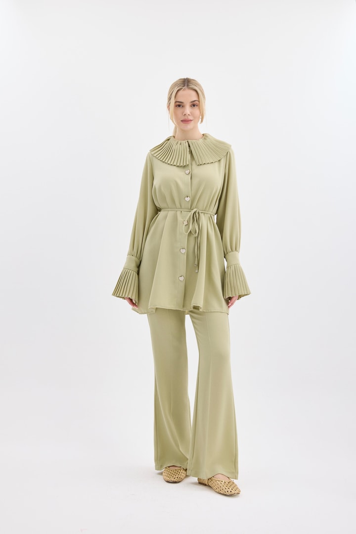 Carla Pilise Detaylı Krep Takım - Mint