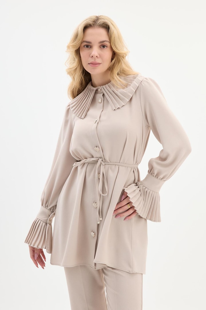 Carla Pilise Detaylı Krep Takım - Taş