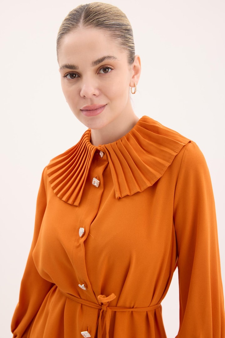 Carla Pilise Detaylı Krep Takım - Turuncu
