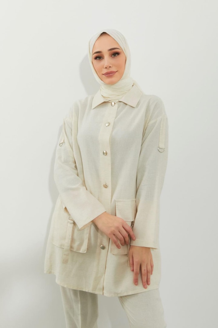 Cindy Körük Cepli Keten Takım - Bej