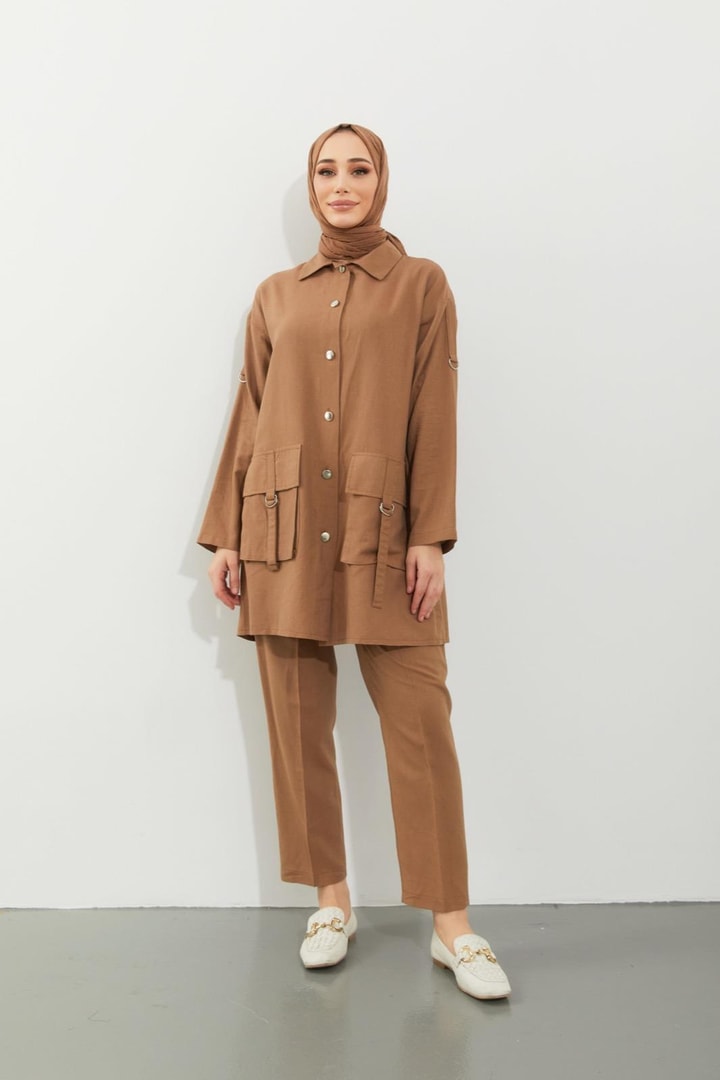 Cindy Körük Cepli Keten Takım - Camel