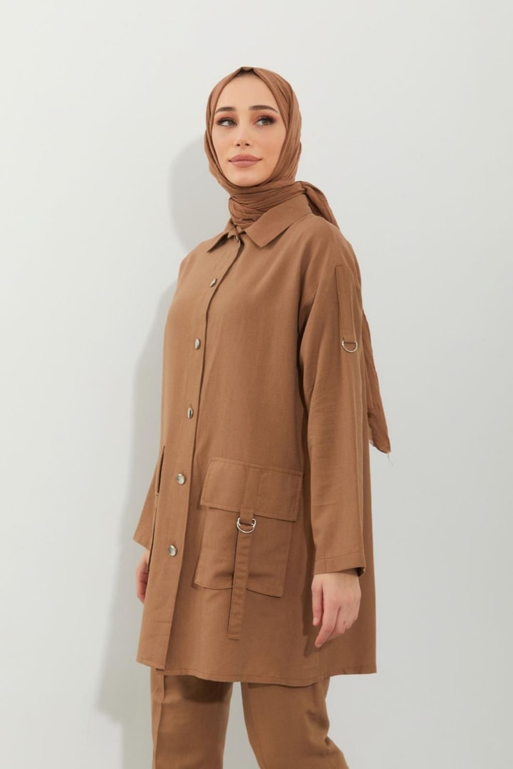 Cindy Körük Cepli Keten Takım - Camel