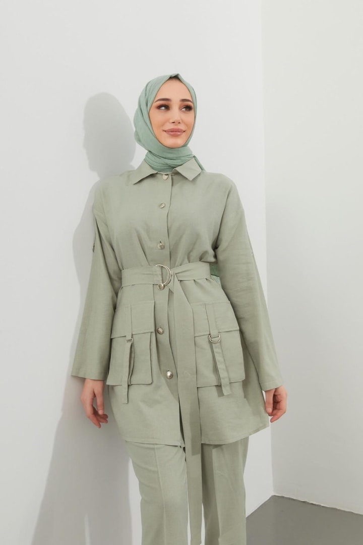 Cindy Körük Cepli Keten Takım - Mint
