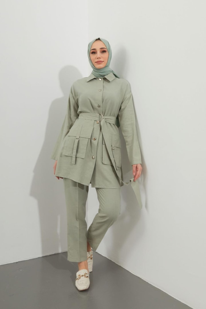 Cindy Körük Cepli Keten Takım - Mint