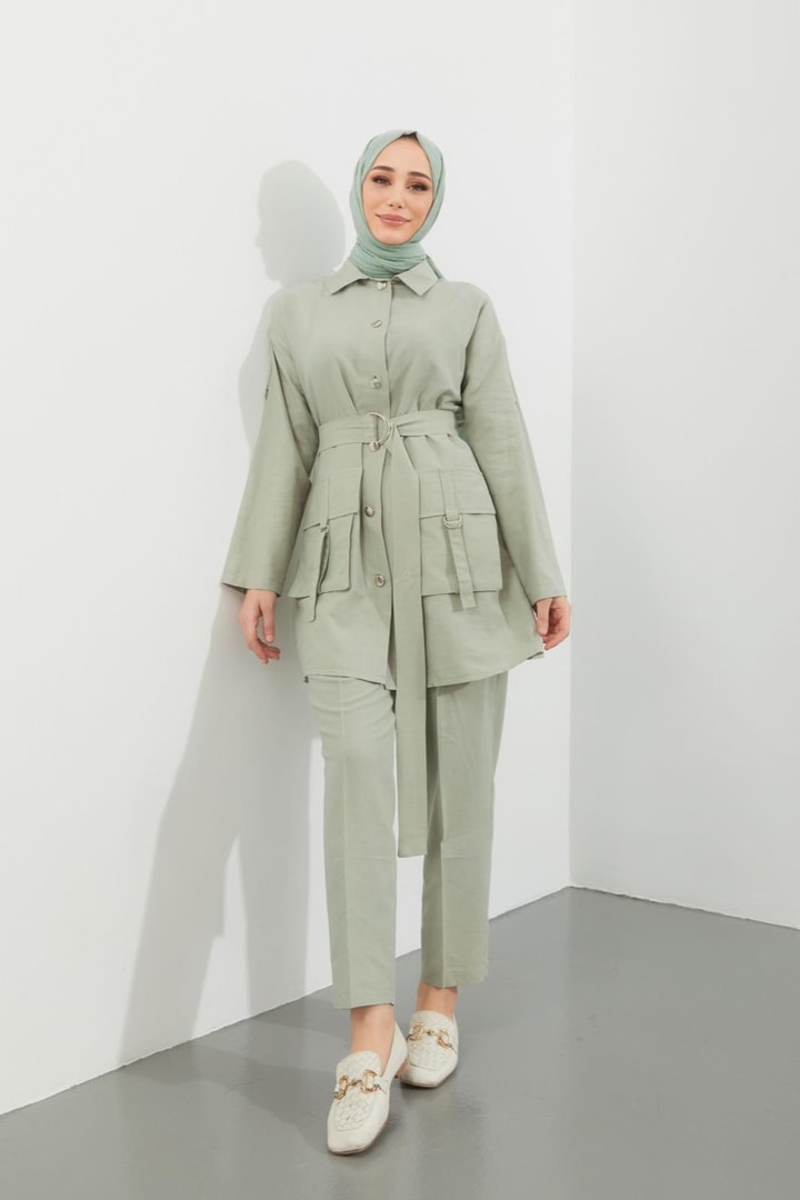 Cindy Körük Cepli Keten Takım - Mint