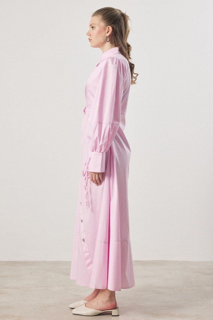 Çıtçıt Detaylı Compact Saten Elbise - Pembe