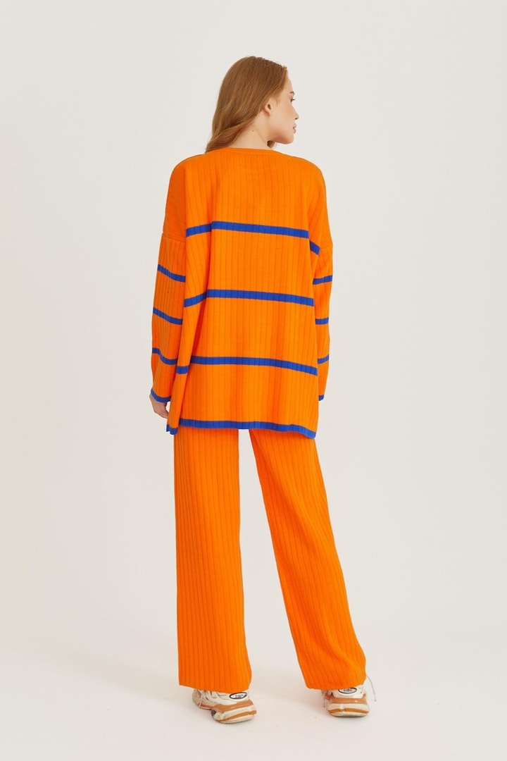 Çizgili Triko Takım - Orange