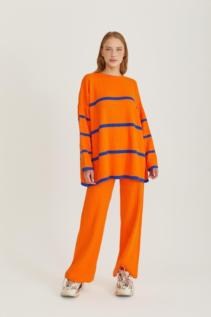 Çizgili Triko Takım - Orange