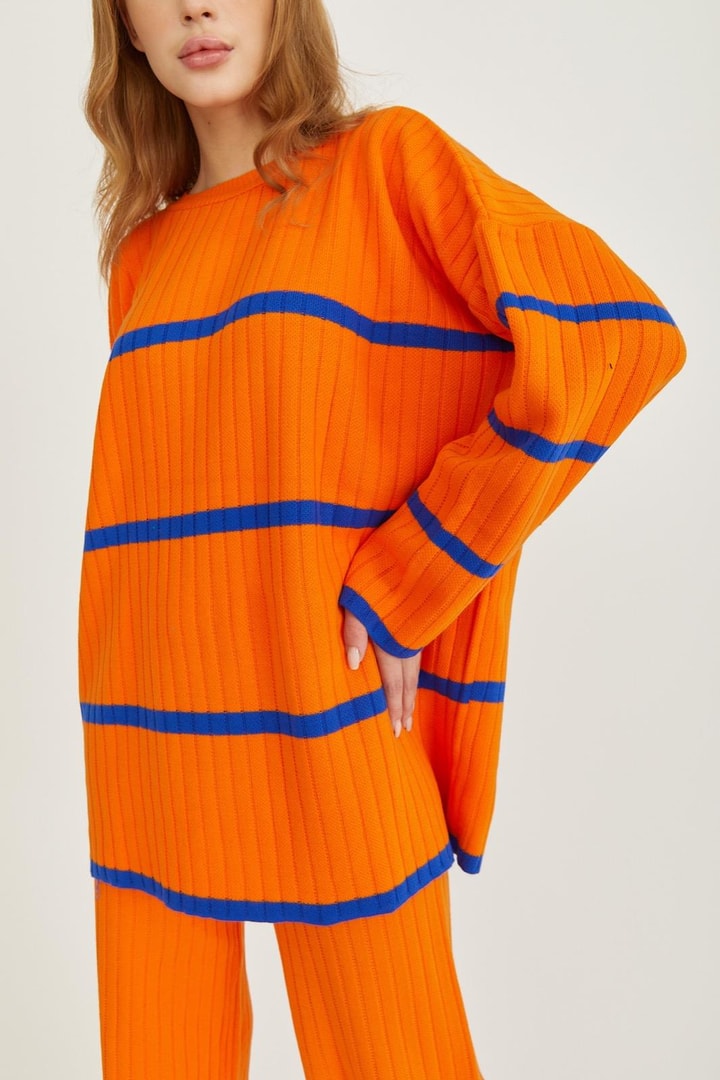 Çizgili Triko Takım - Orange