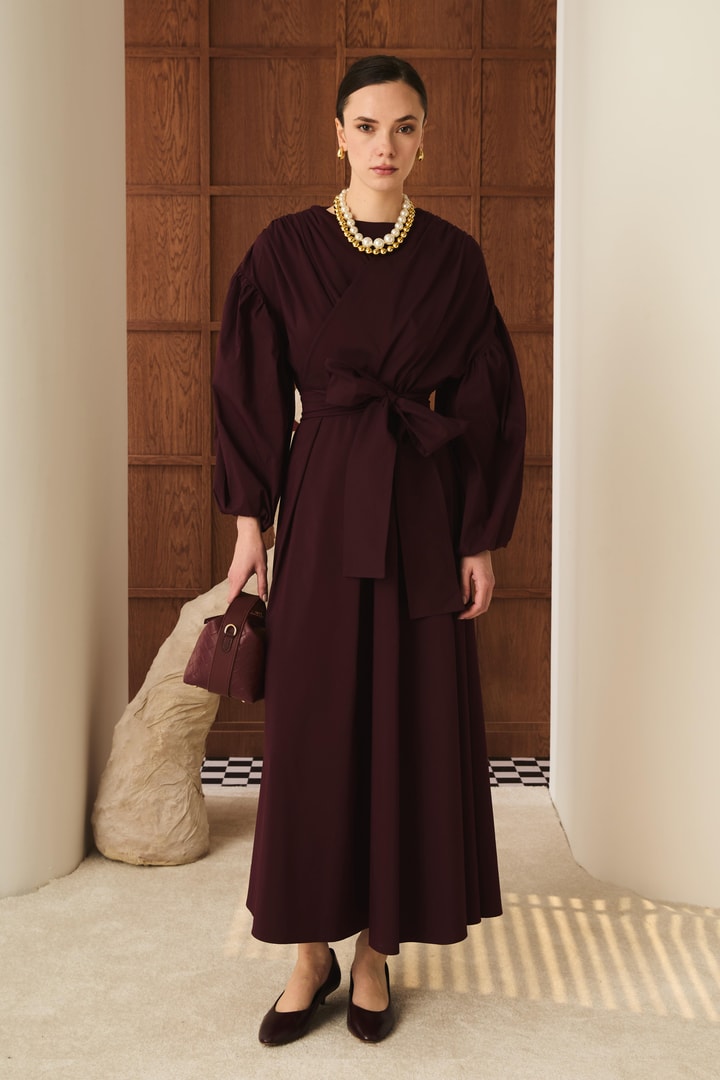 Claire Astarlı Dacron Elbise - Bordo