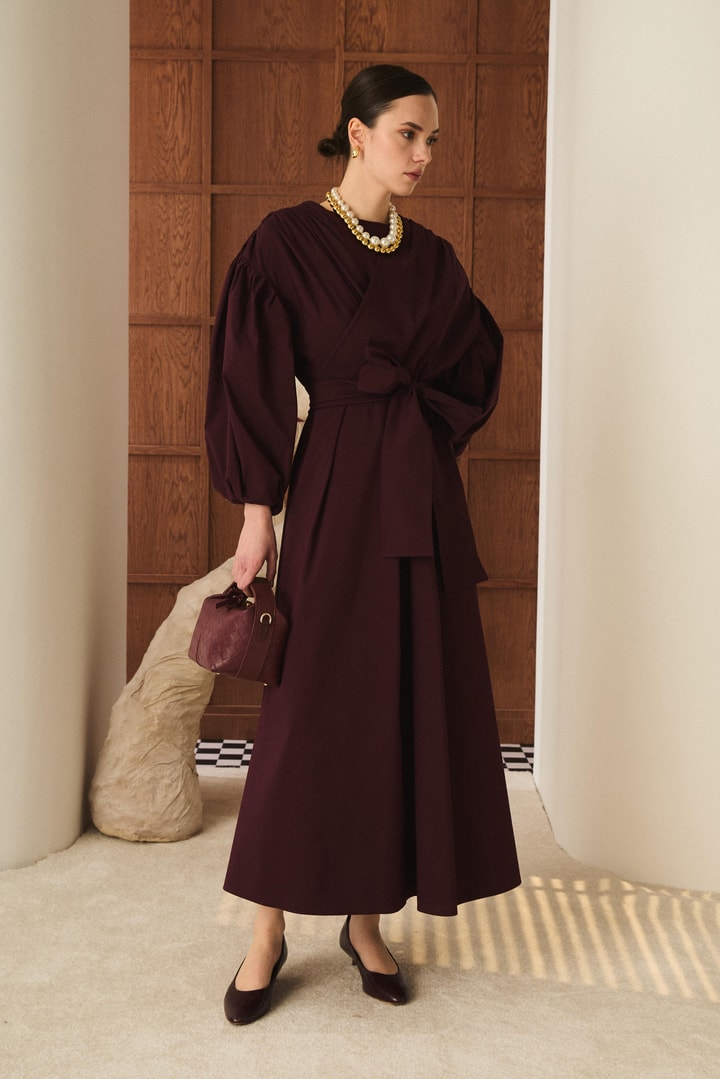 Claire Astarlı Dacron Elbise - Bordo