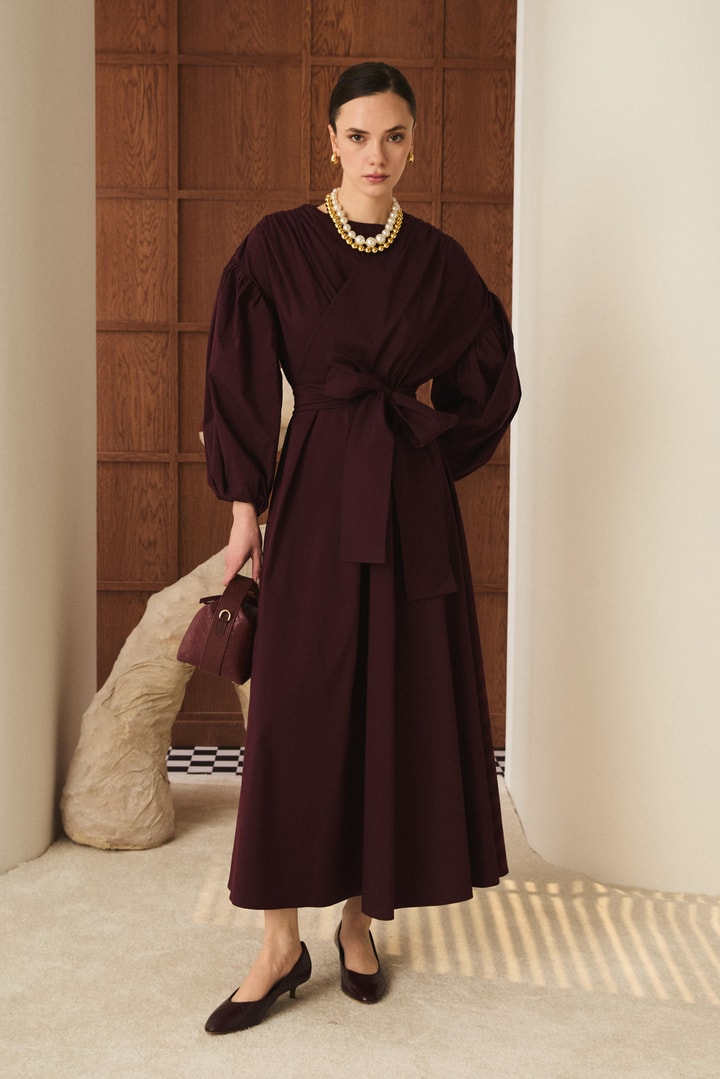Claire Astarlı Dacron Elbise - Bordo