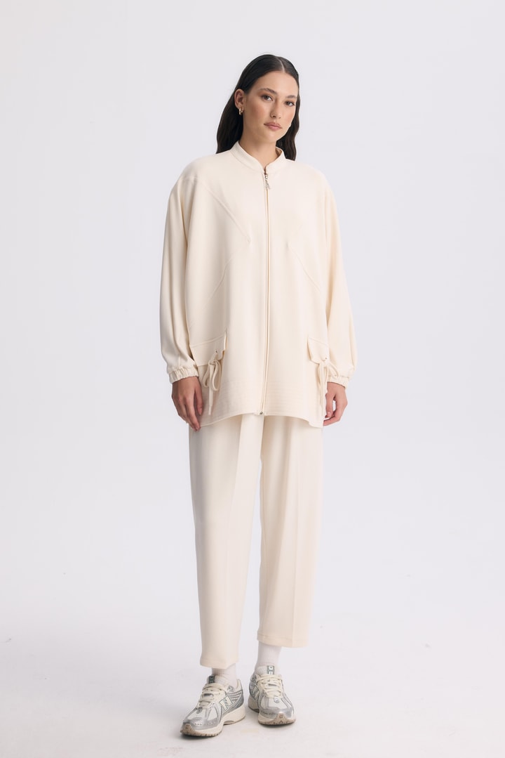 Coralie Basic Pantolonlu Takım - Ekru