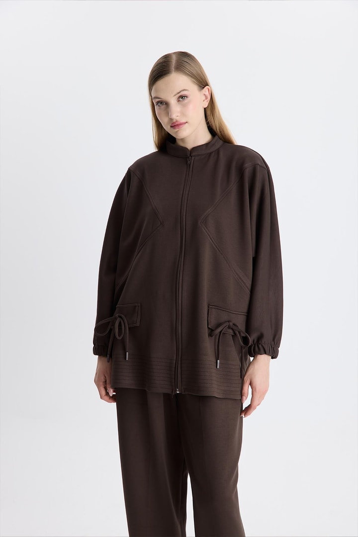 Coralie Basic Pantolonlu Takım - Kahve