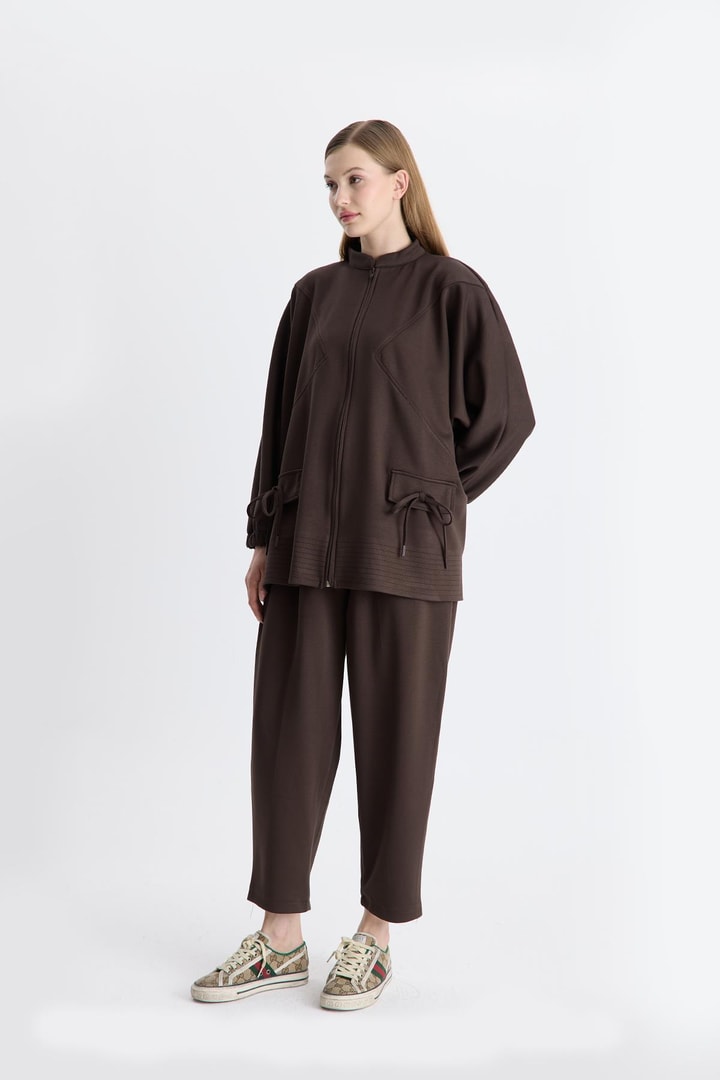 Coralie Basic Pantolonlu Takım - Kahve
