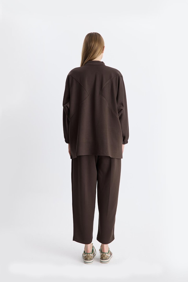 Coralie Basic Pantolonlu Takım - Kahve