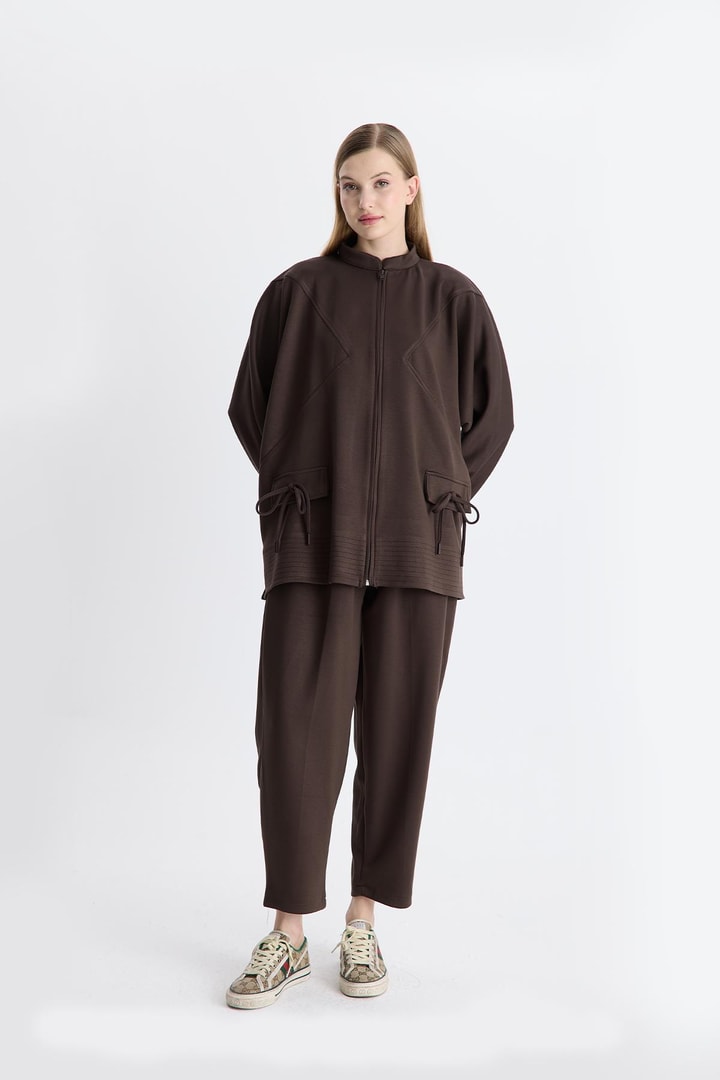 Coralie Basic Pantolonlu Takım - Kahve
