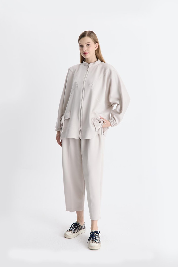 Coralie Basic Pantolonlu Takım - Taş
