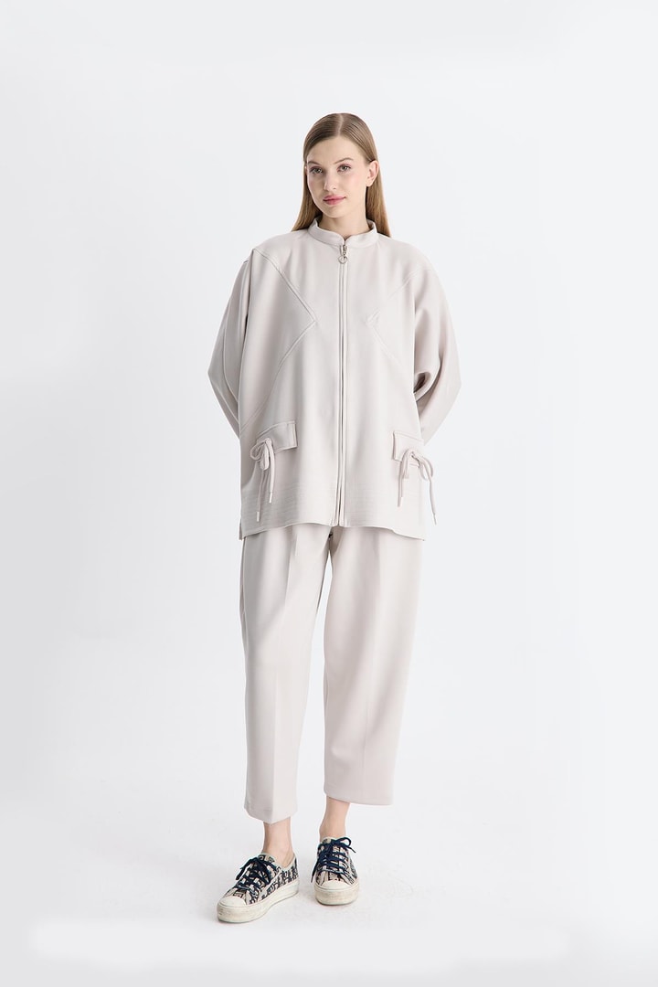Coralie Basic Pantolonlu Takım - Taş