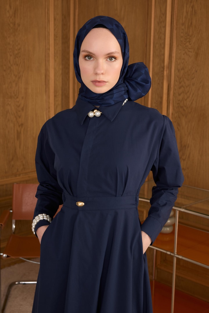 Cotton Monogram Geometrik Desen Şal - Lacivert
