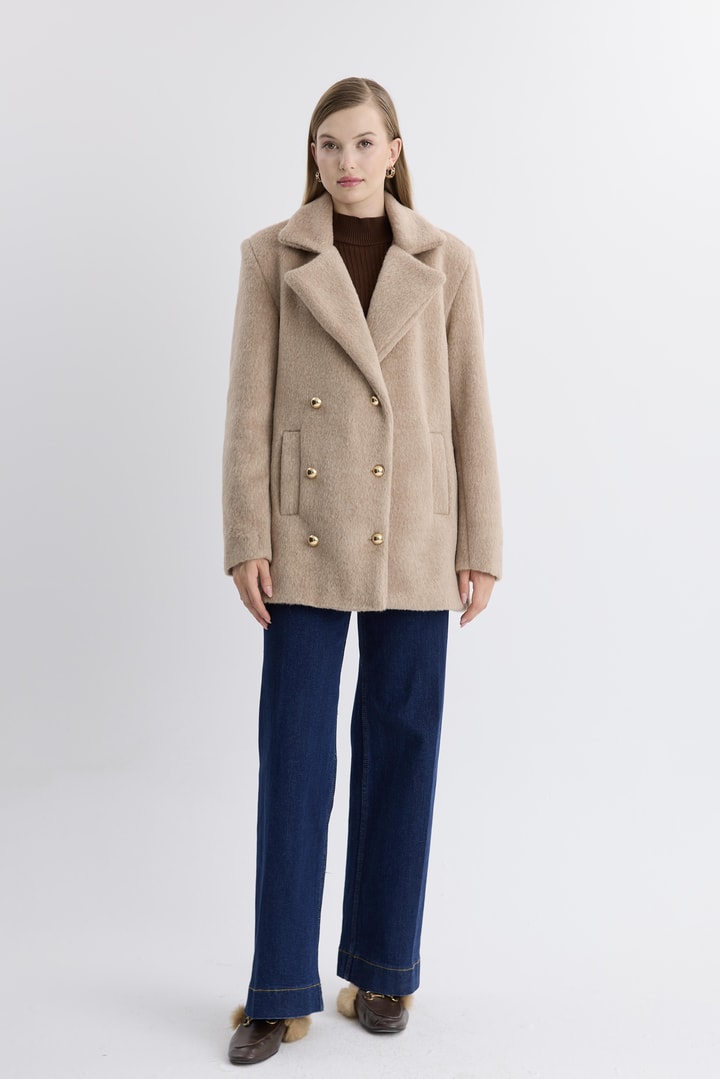 Crazy Blazer Düğmeli Kaşe Ceket - Bej