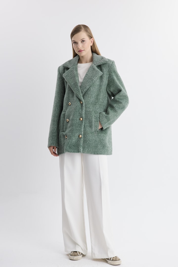 Crazy Blazer Düğmeli Kaşe Ceket - Zümrüt