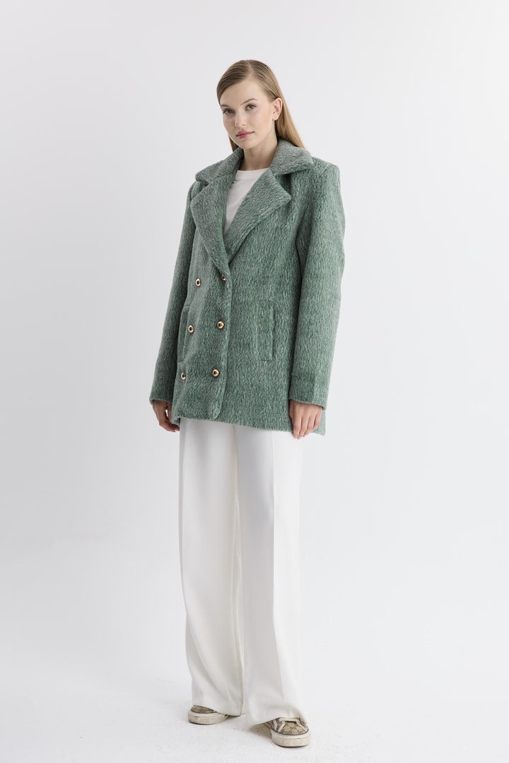 Crazy Blazer Düğmeli Kaşe Ceket - Zümrüt