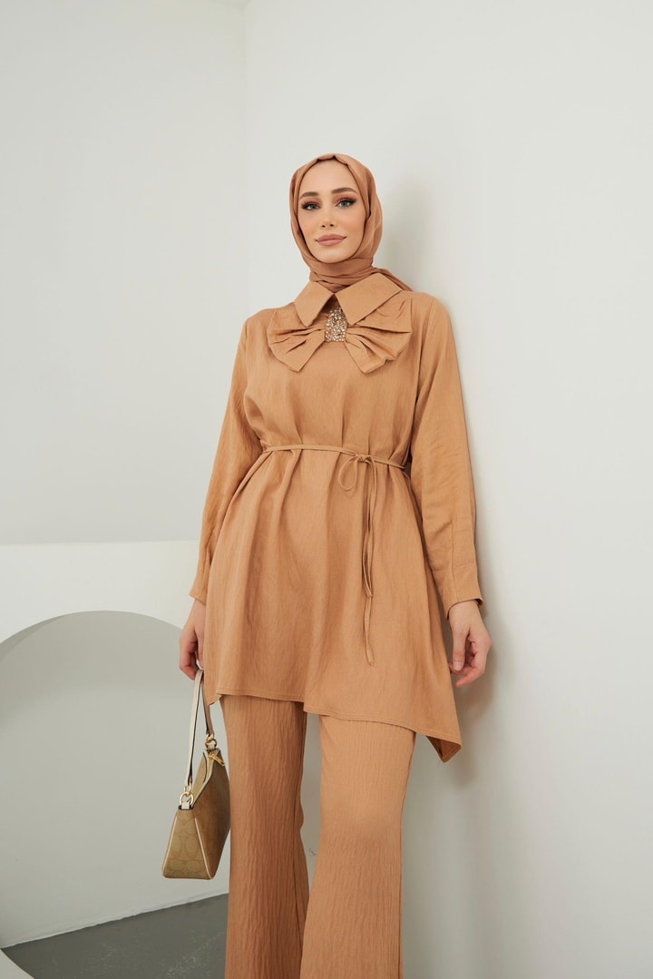 Cristal Taş Fiyonk Detaylı Takım - Camel