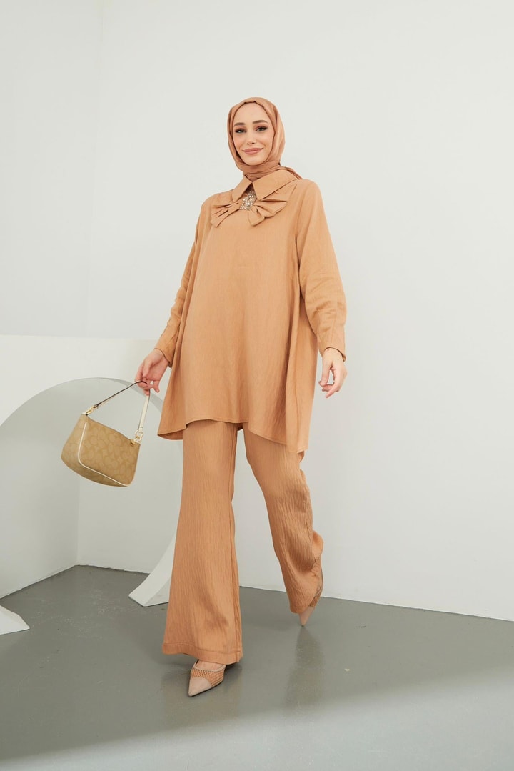 Cristal Taş Fiyonk Detaylı Takım - Camel