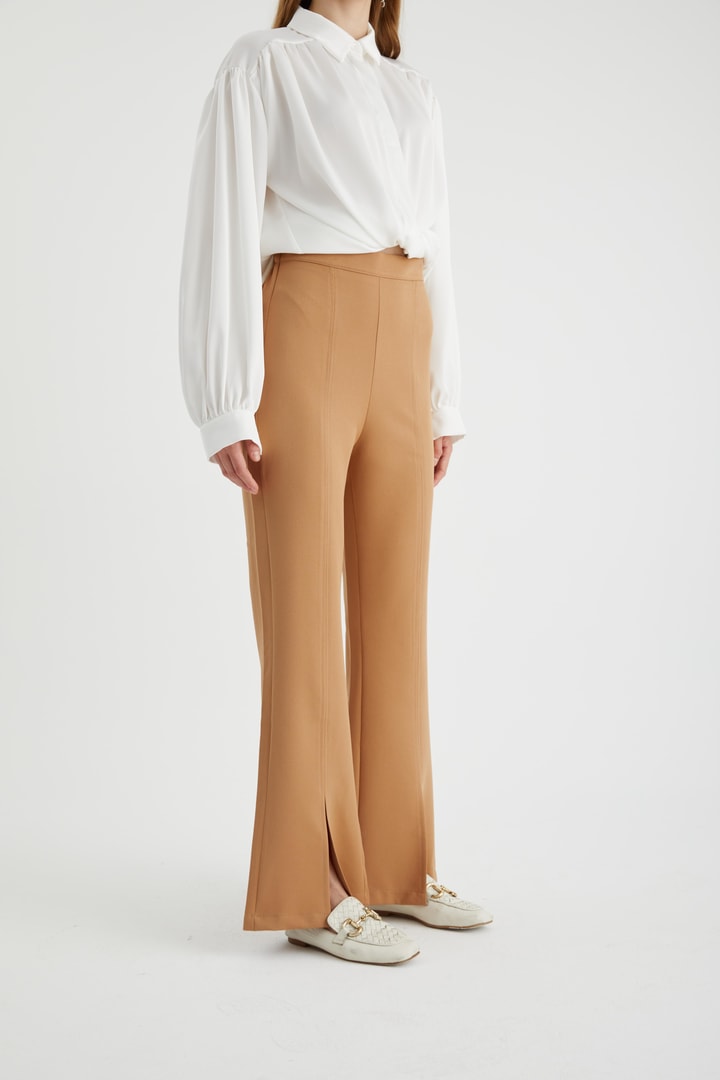 Crop Yırtmaçlı Double Pantolon - Vizyon