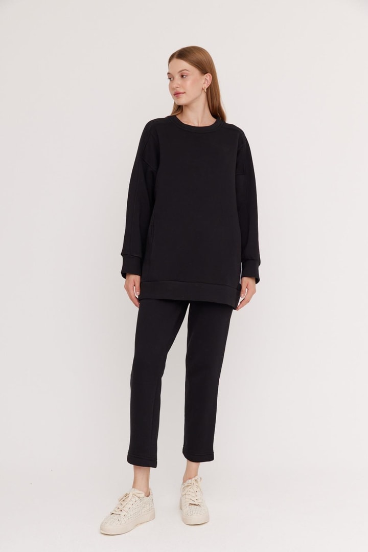 Dali Şardonlu Sweatshirt Takım - Siyah