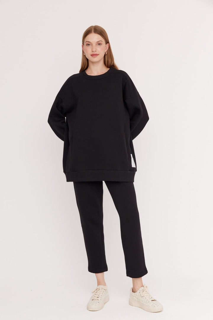 Dali Şardonlu Sweatshirt Takım - Siyah