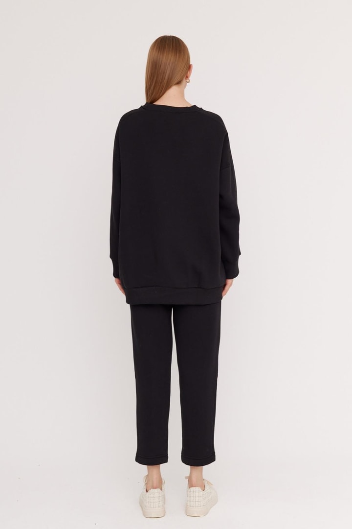 Dali Şardonlu Sweatshirt Takım - Siyah