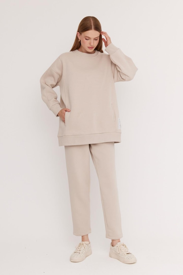 Dali Şardonlu Sweatshirt Takım - Taş