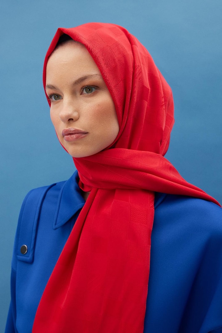 Dama Desen Dokulu Şal - Bordo