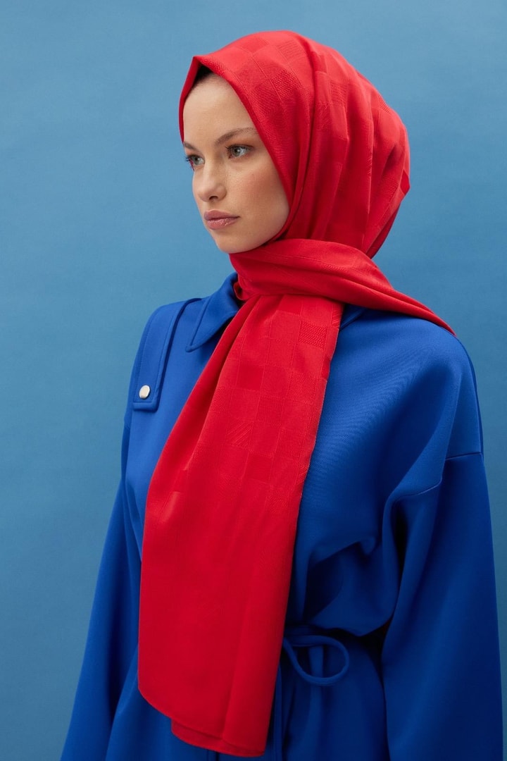 Dama Desen Dokulu Şal - Bordo