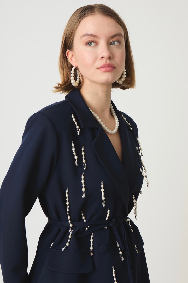 Damy İncili Blazer Ceket Takım - Lacivert