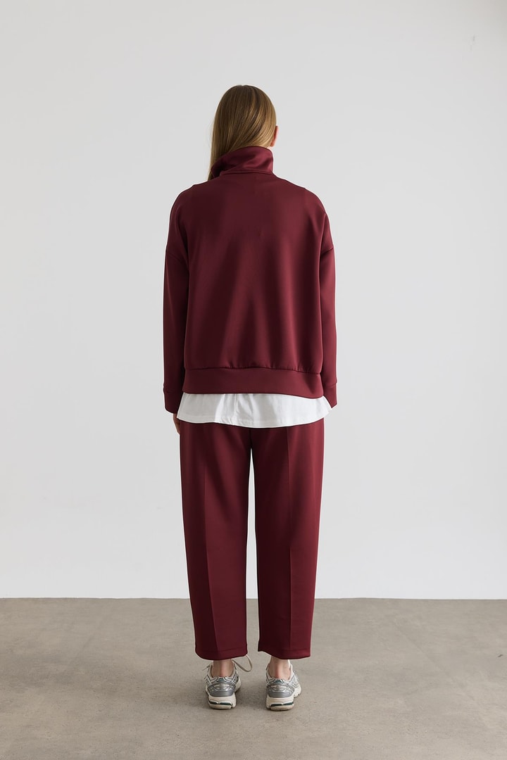 David Gold Düğmeli Basic Takım - Bordo