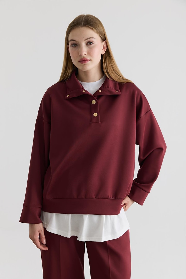 David Gold Düğmeli Basic Takım - Bordo