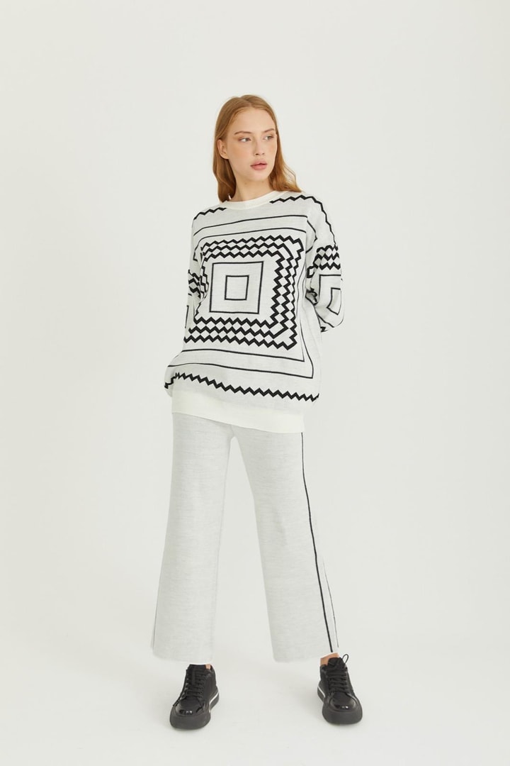 Desenli Triko Takım - Gri