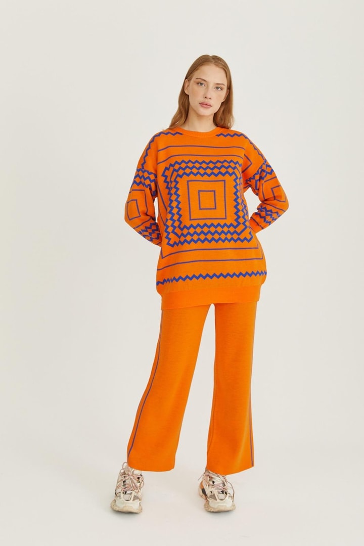 Desenli Triko Takım - Orange