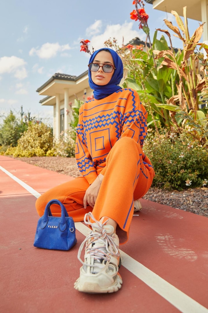 Desenli Triko Takım - Orange