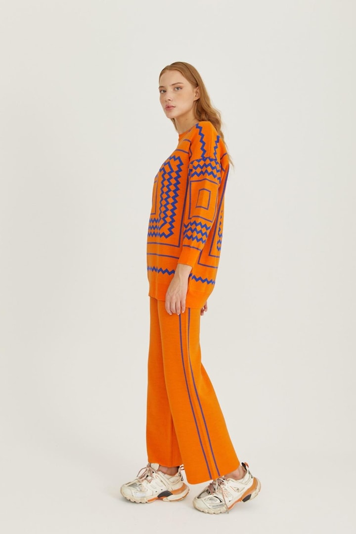 Desenli Triko Takım - Orange