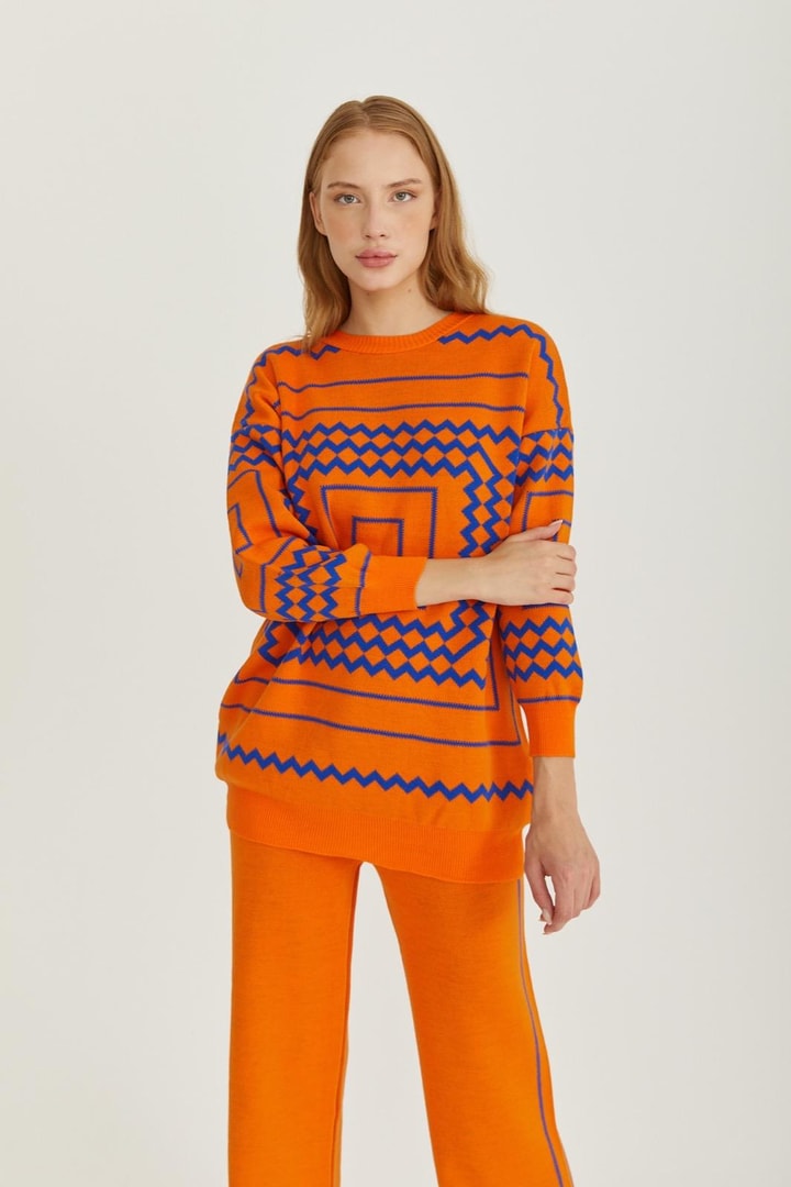 Desenli Triko Takım - Orange