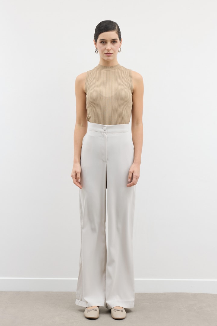 Dökümlü Straight Fit Pantolon - Bej