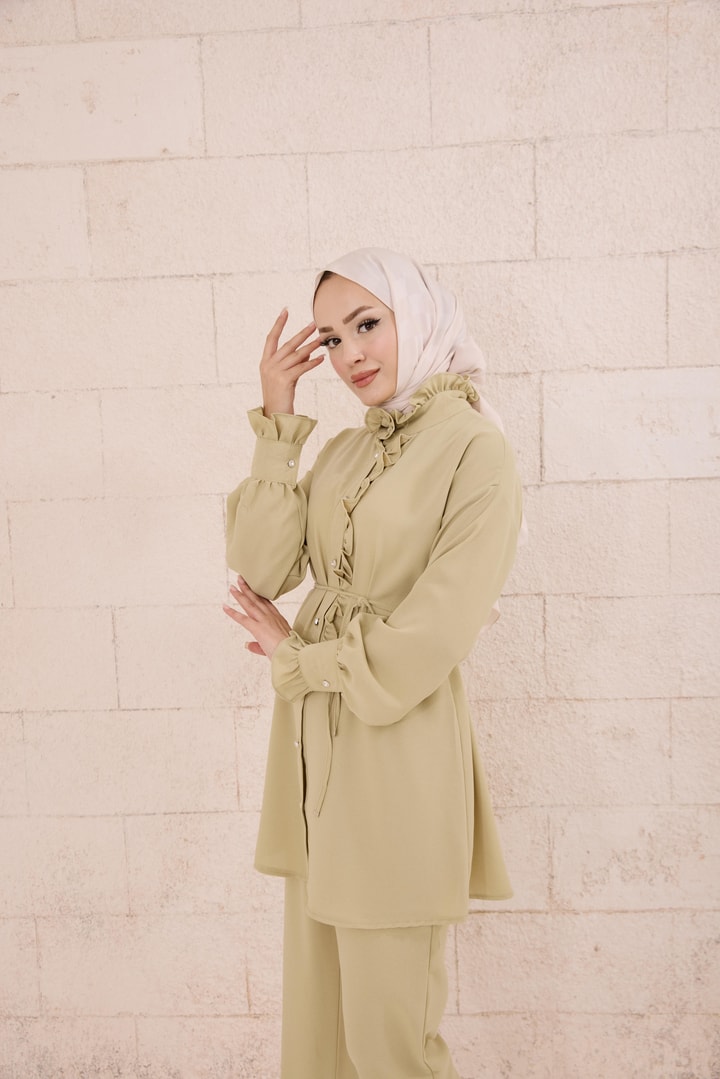 Doren Fırfır Detaylı Krep Takım - Mint