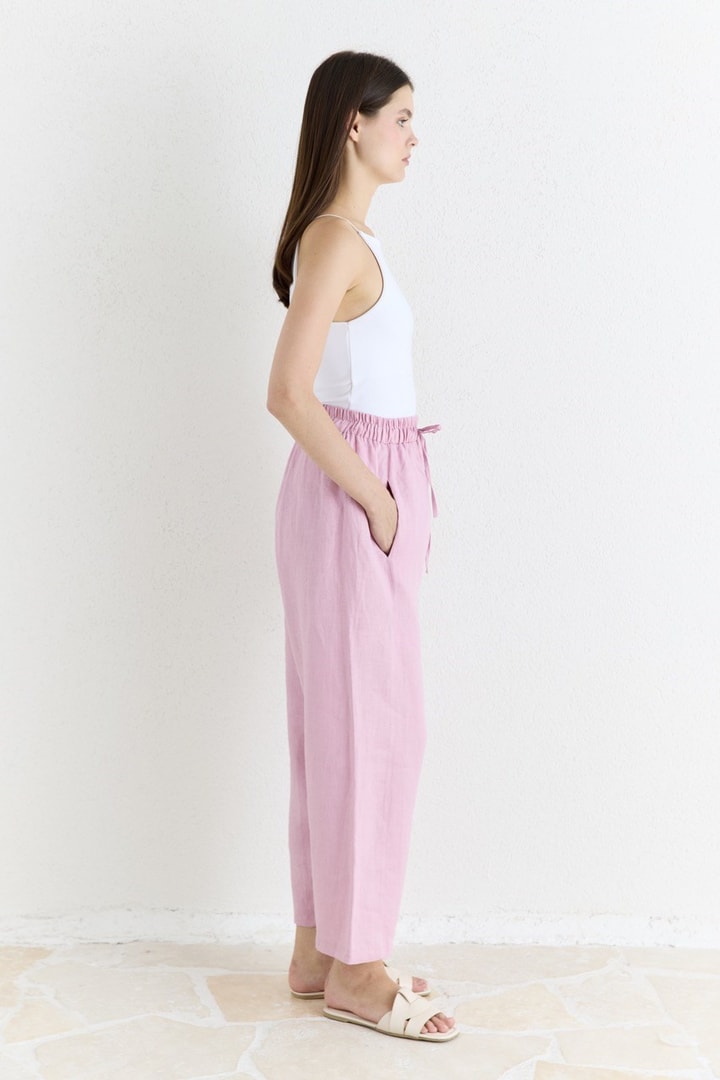 Düz Kesim Organik Keten Pantolon - Pembe