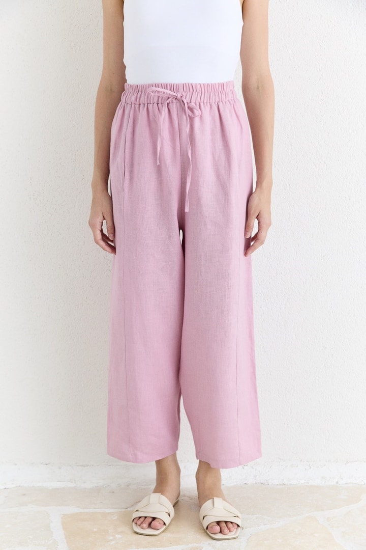 Düz Kesim Organik Keten Pantolon - Pembe