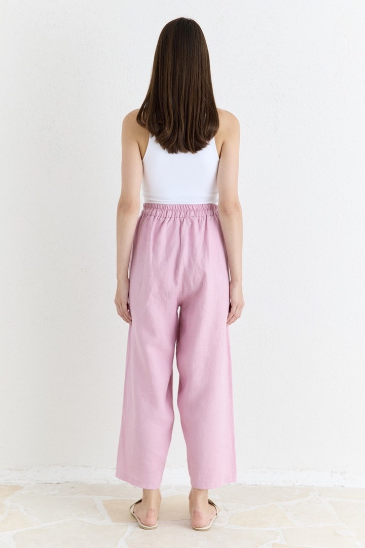 Düz Kesim Organik Keten Pantolon - Pembe