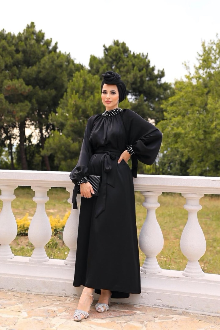 Eftelya Saten Abiye Elbise - Siyah